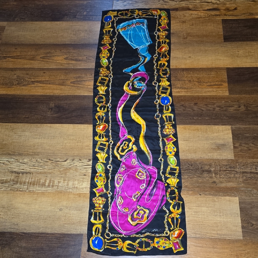 Anne Klein Colorful Silk Scarf with Abstract Design, Vintage